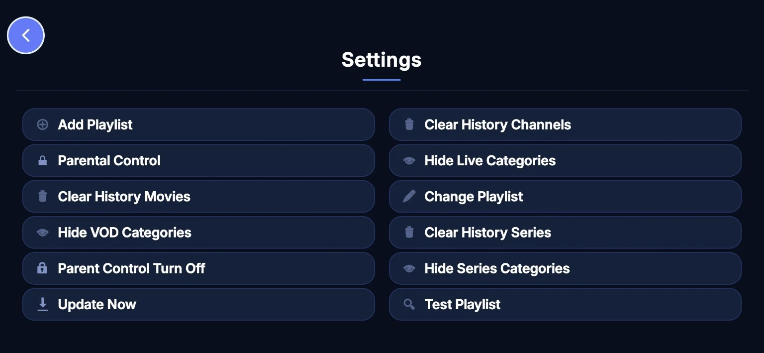 PrimePro Player settings screen